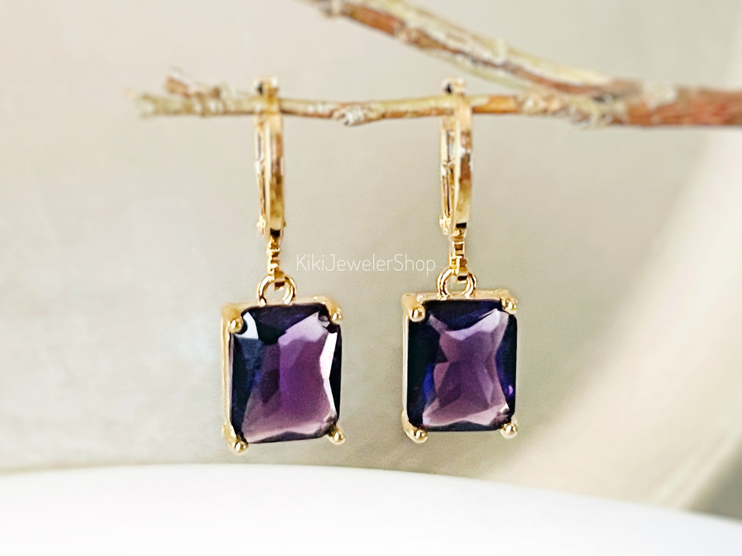 Amethyst 2pc jewelry set small emerald cut