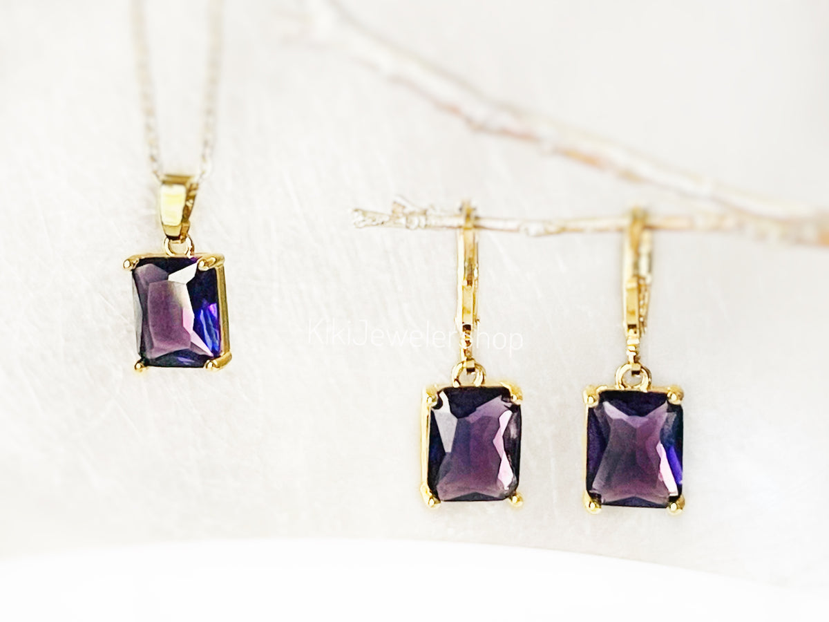 Small Amethyst Emerald Cut Jewelry Set