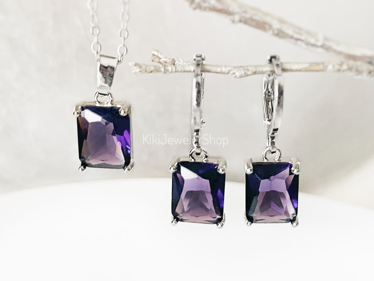 Small Amethyst Emerald Cut Jewelry Set