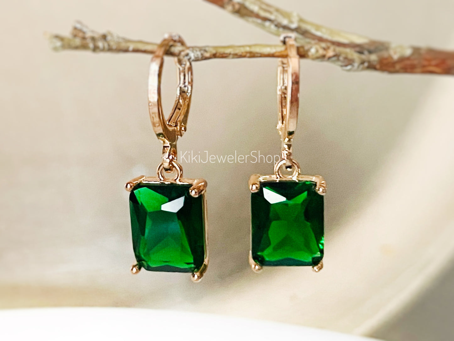 Green Small Emerald Cut 2pc Jewelry Set