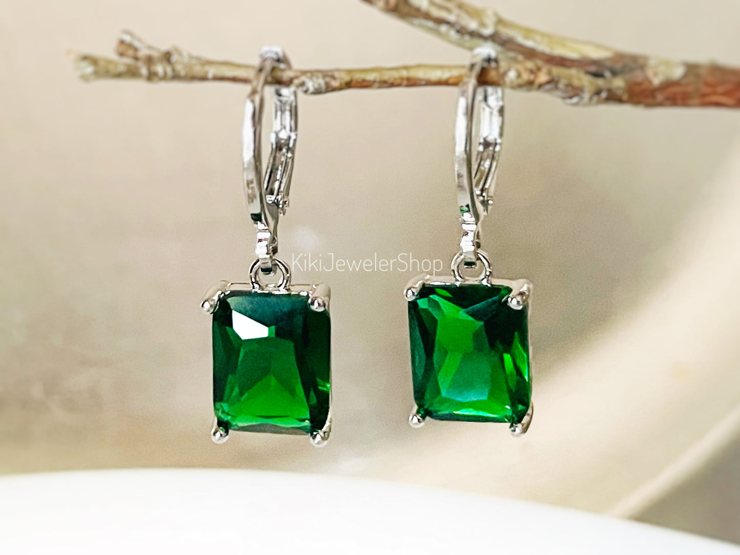 Green Small Emerald Cut 2pc Jewelry Set