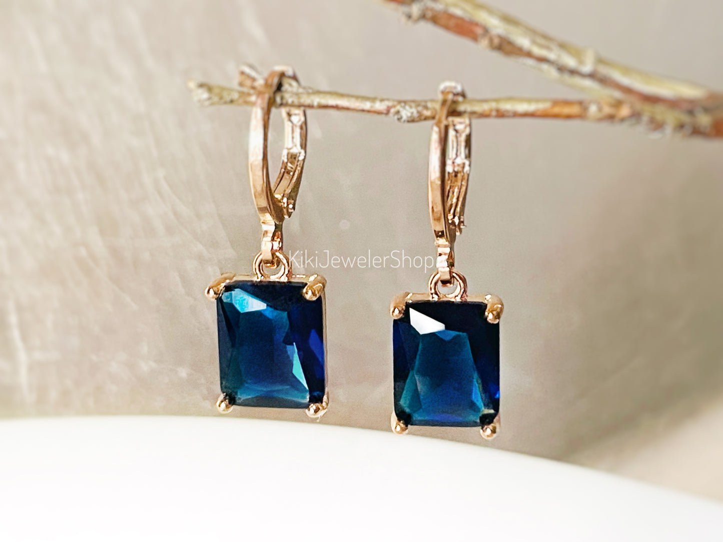 Sapphire 2pc jewelry set small emerald cut sapphire