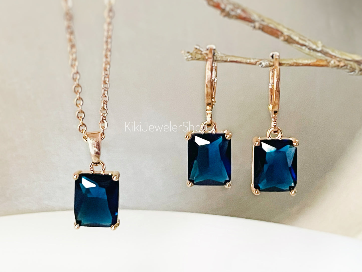 Sapphire 2pc jewelry set small emerald cut sapphire