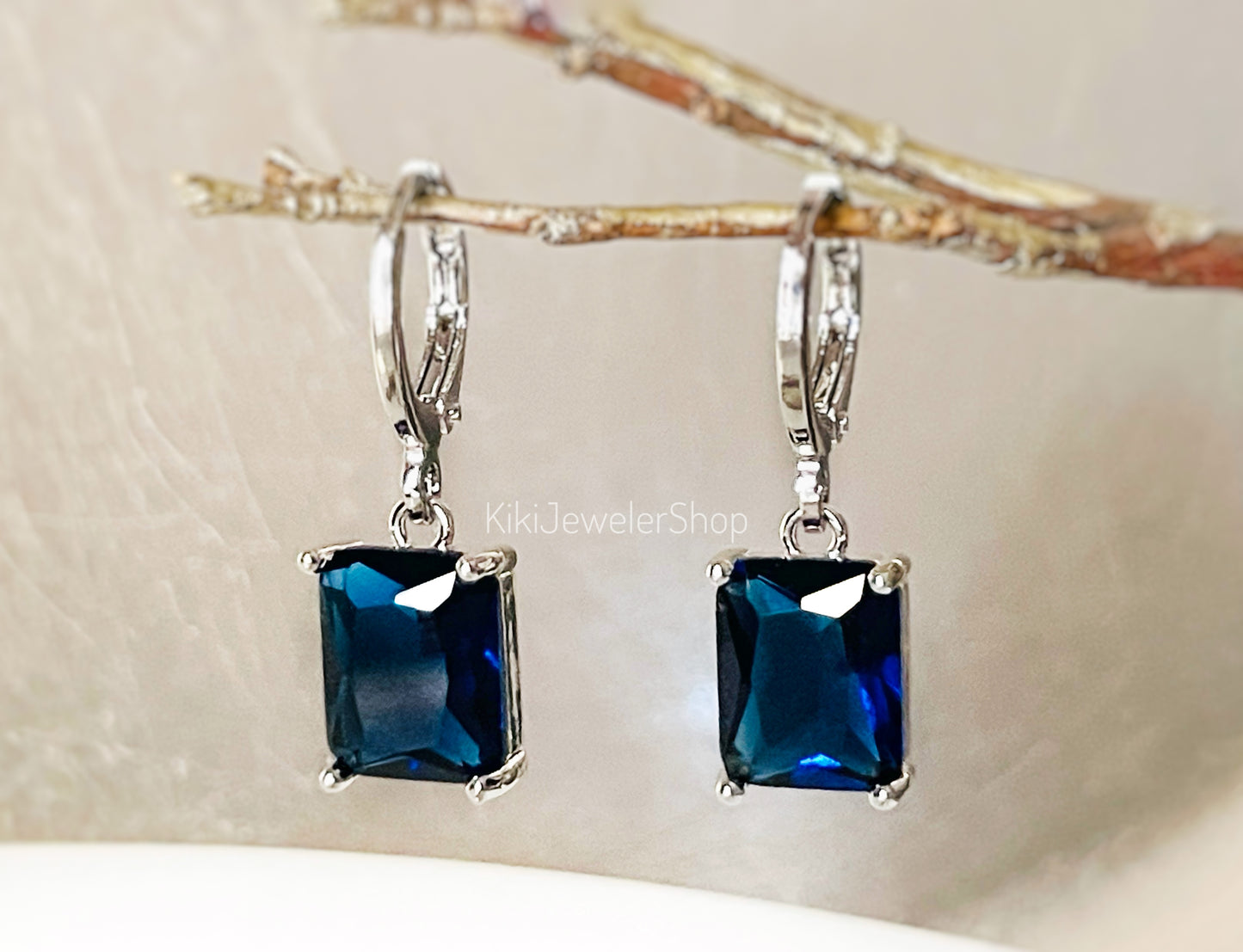 Sapphire 2pc jewelry set small emerald cut sapphire