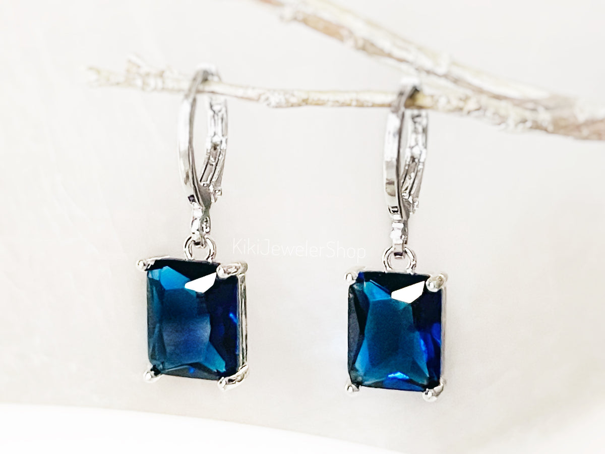 Small Blue Sapphire Emerald CutJewelry Set