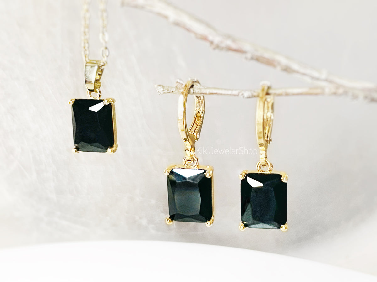 Ensemble de 2 bijoux en onyx taille émeraude