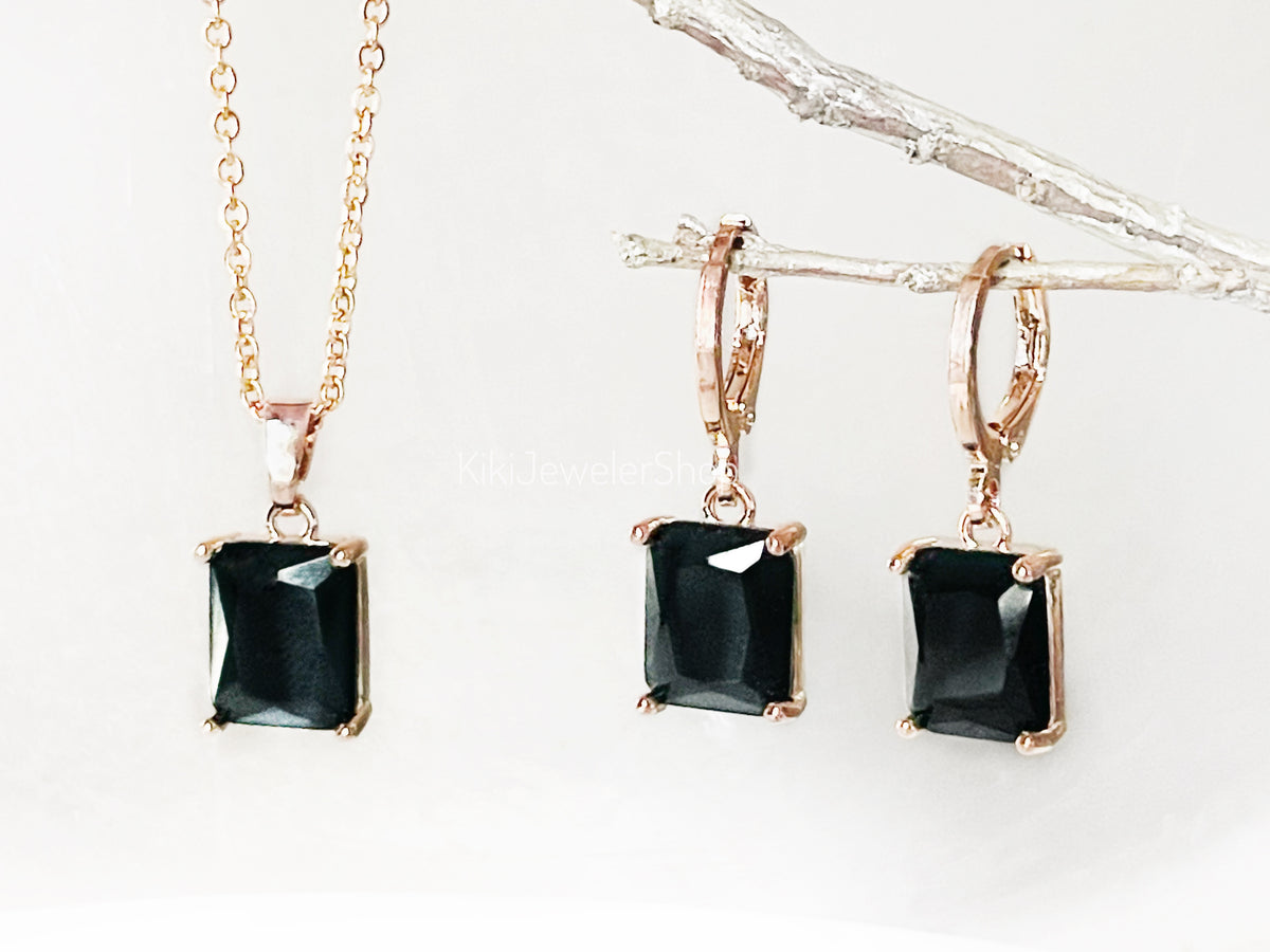 Ensemble de 2 bijoux en onyx taille émeraude