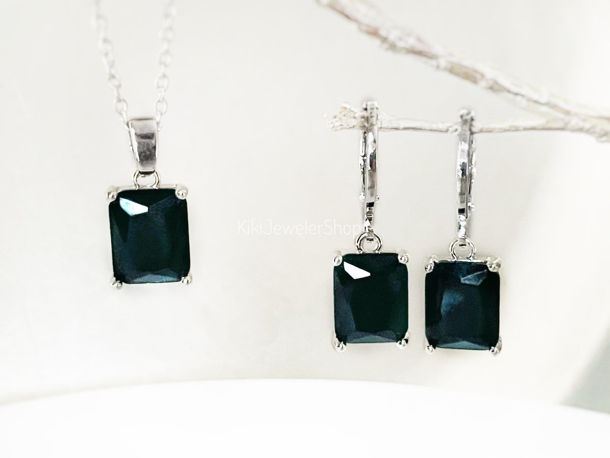 Ensemble de 2 bijoux en onyx taille émeraude