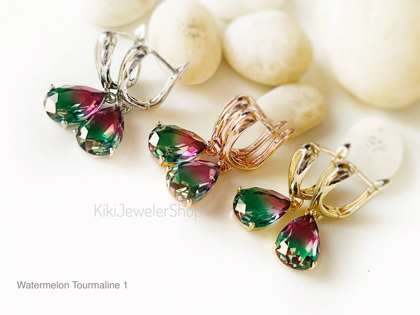 Watermelon tourmaline dangles WG