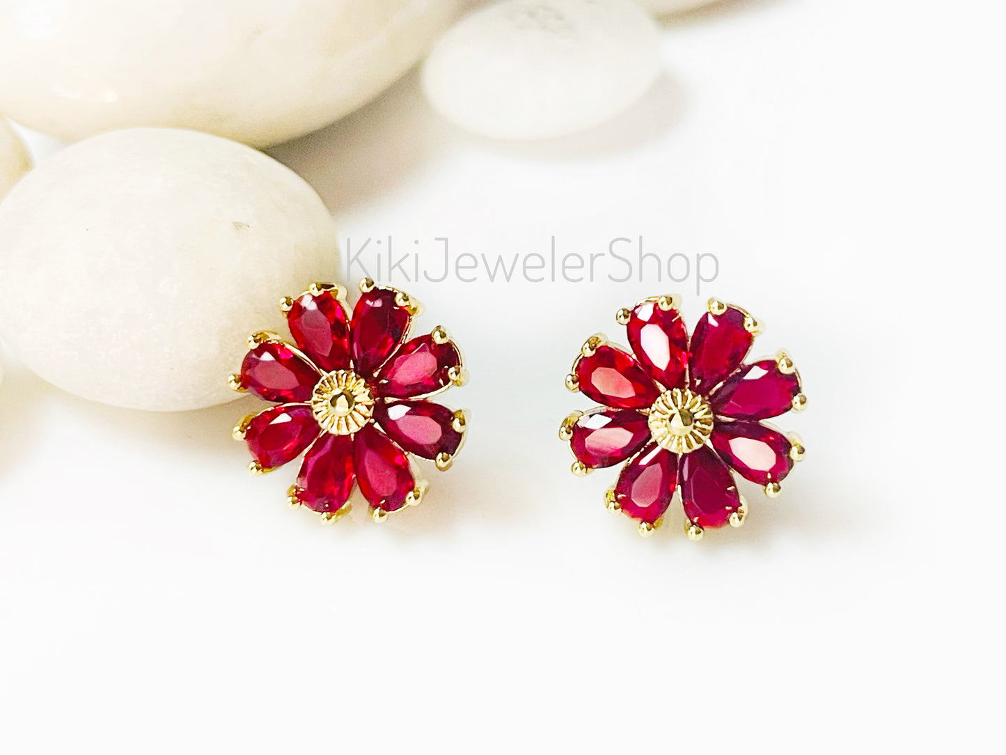 Ruby daisy flower 2pc jewelry set Goldfilled