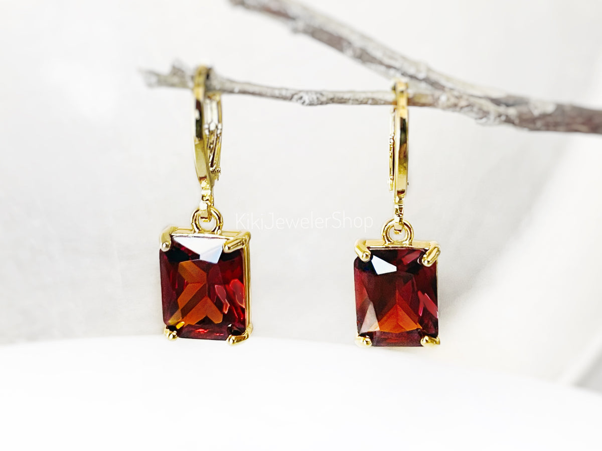 Small Garnet Emerald Cut Jewelry Set