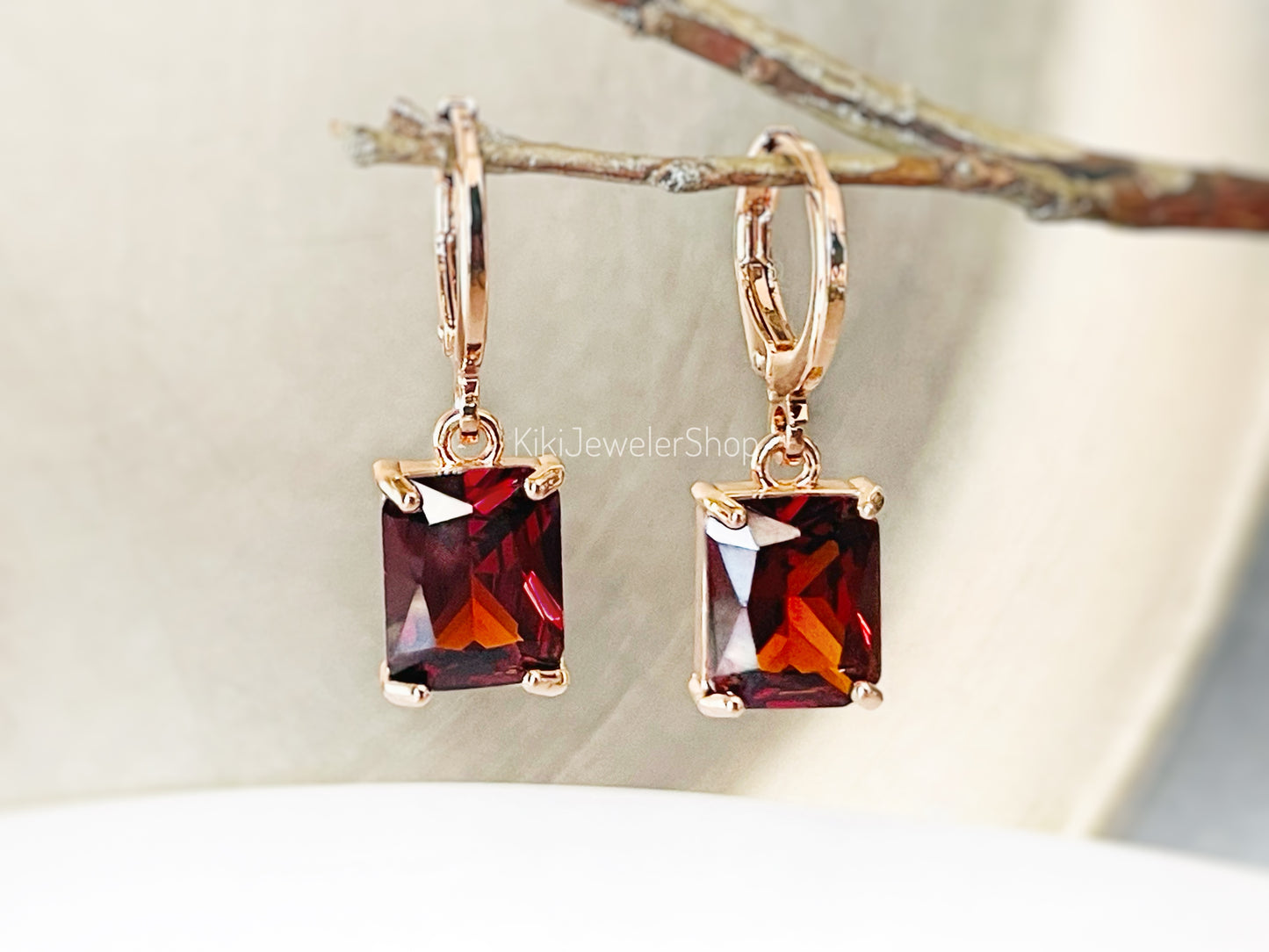 Garnet 2pc jewelry set small emerald cut