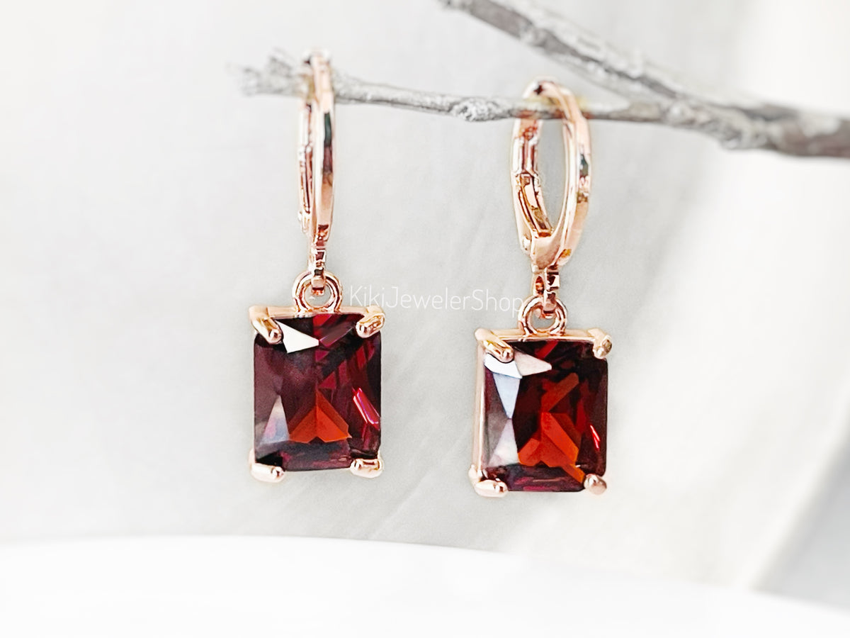 Small Garnet Emerald Cut Jewelry Set