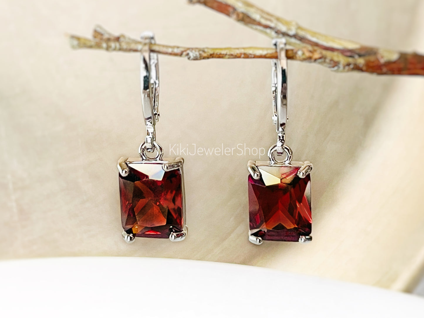 Garnet 2pc jewelry set small emerald cut