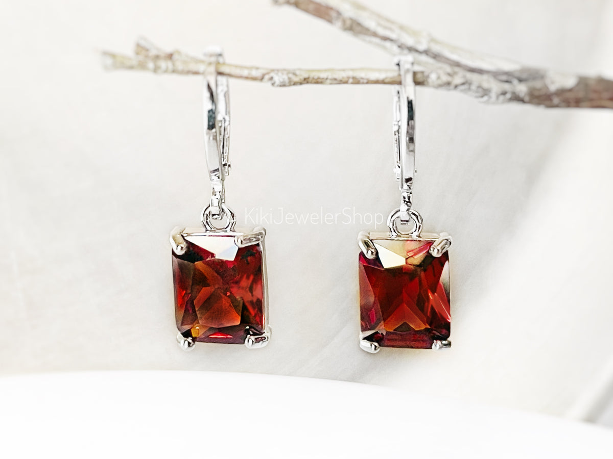 Small Garnet Emerald Cut Jewelry Set