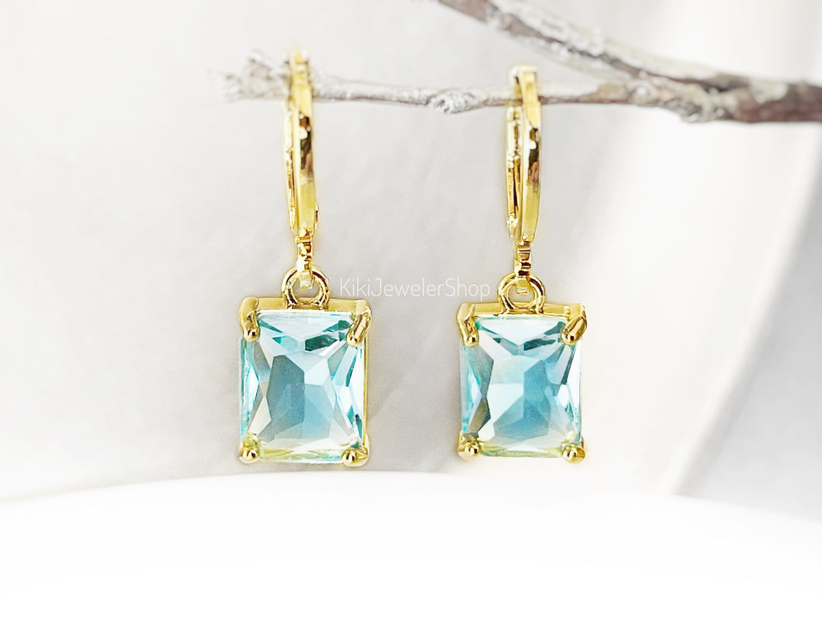 Small Aquamarine Emerald Cut Jewelry Set