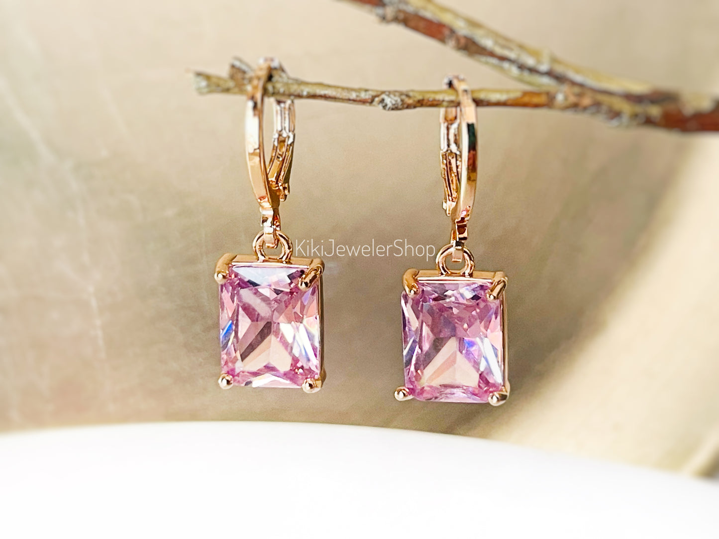 Pink sapphire 2pc jewelry set small emerald cut