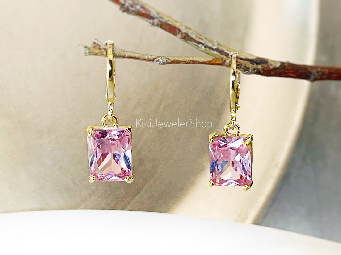 Pink sapphire 2pc jewelry set small emerald cut