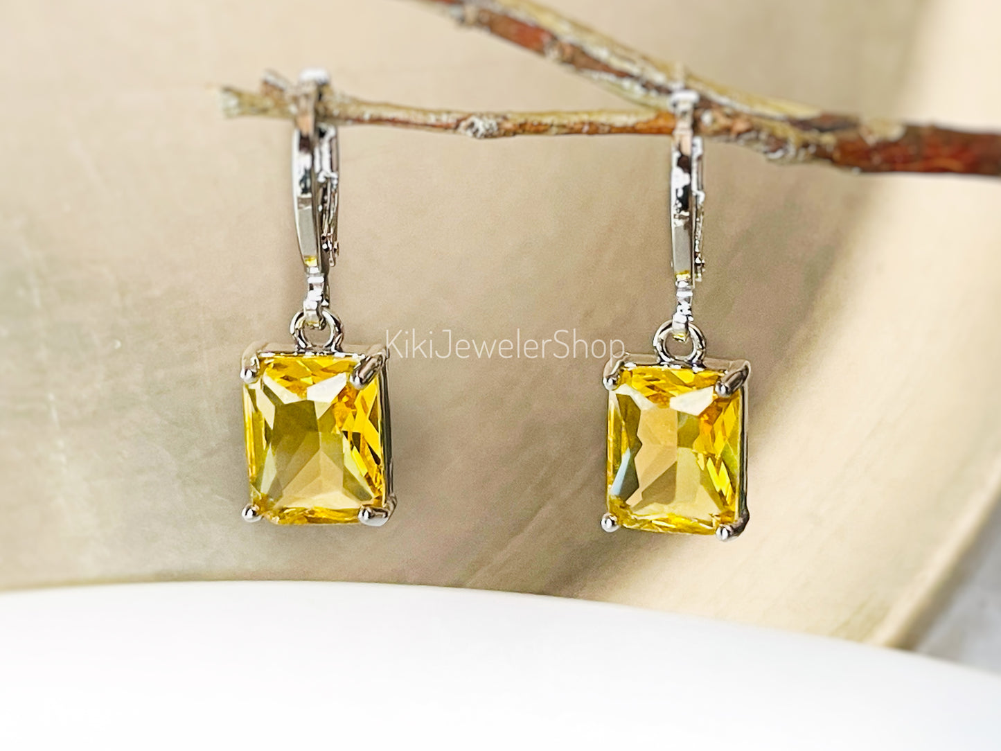 Citrine 2pc jewelry set small emerald cut