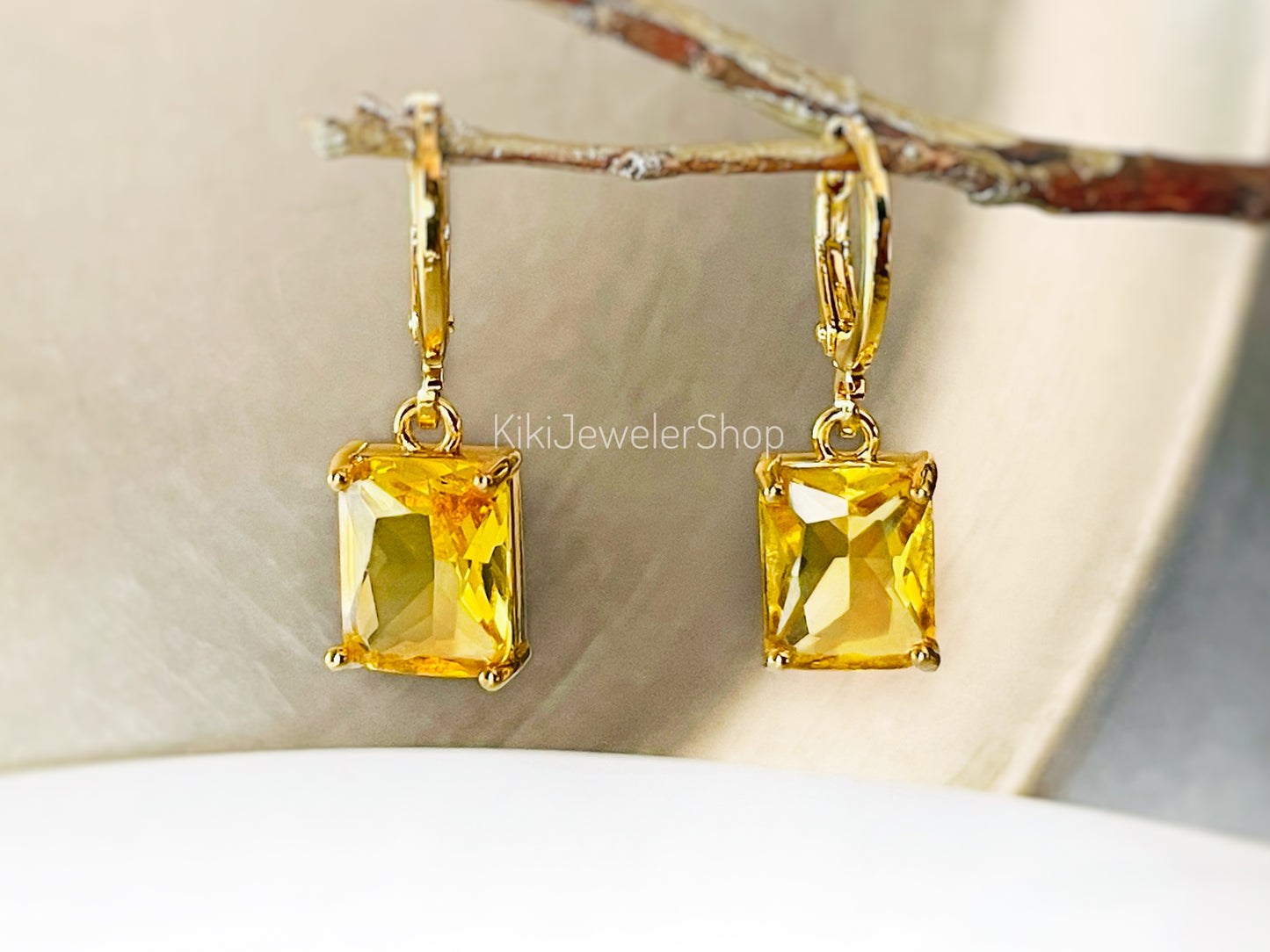 Citrine 2pc jewelry set small emerald cut