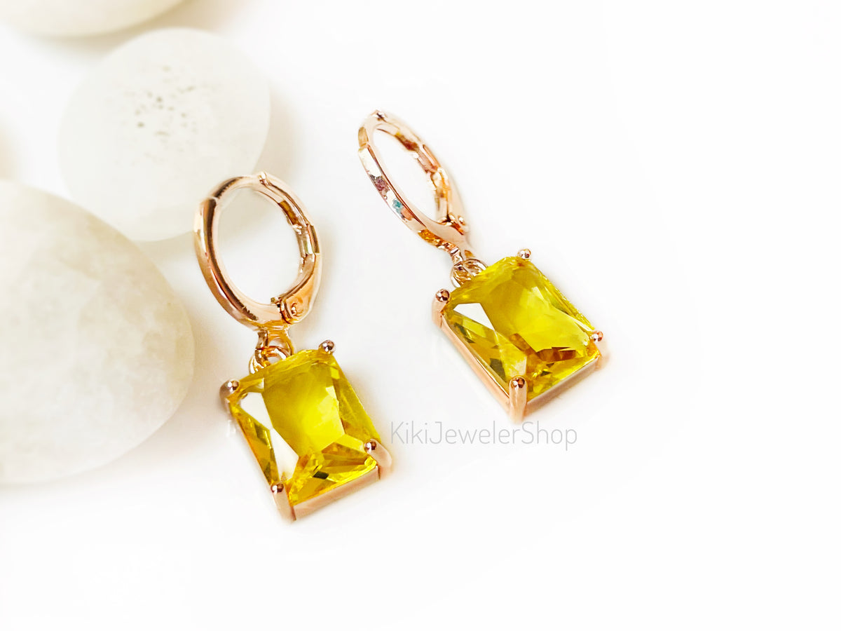 Small Citrine Emerald Cut Jewelry Set
