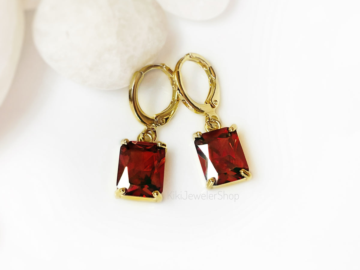 Small Garnet Emerald Cut Jewelry Set