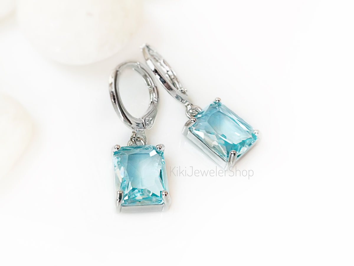 Small Aquamarine Emerald Cut Jewelry Set