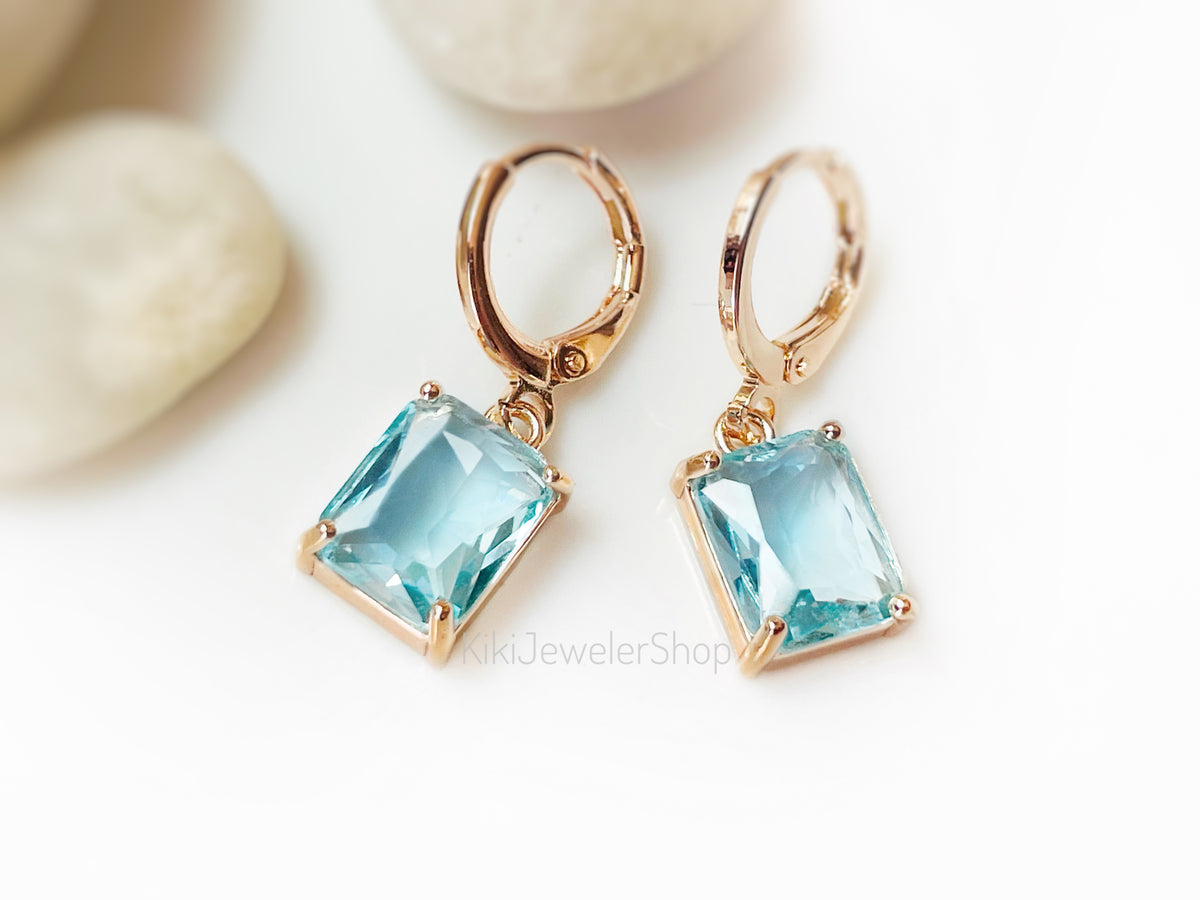 Small Aquamarine Emerald Cut Jewelry Set