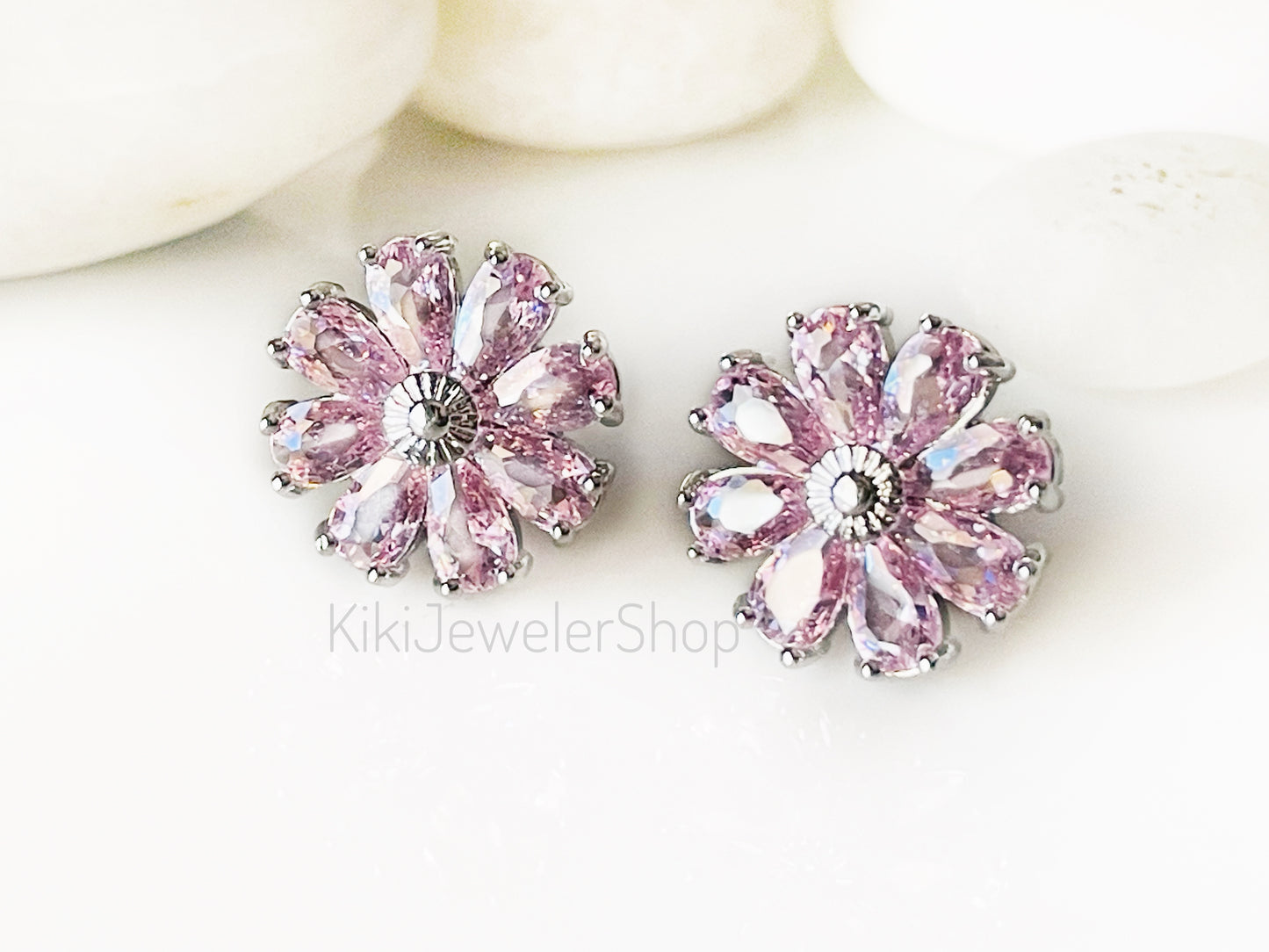 Pink Sapphire Daisy Flower 2pc Jewelry Set Gold filled