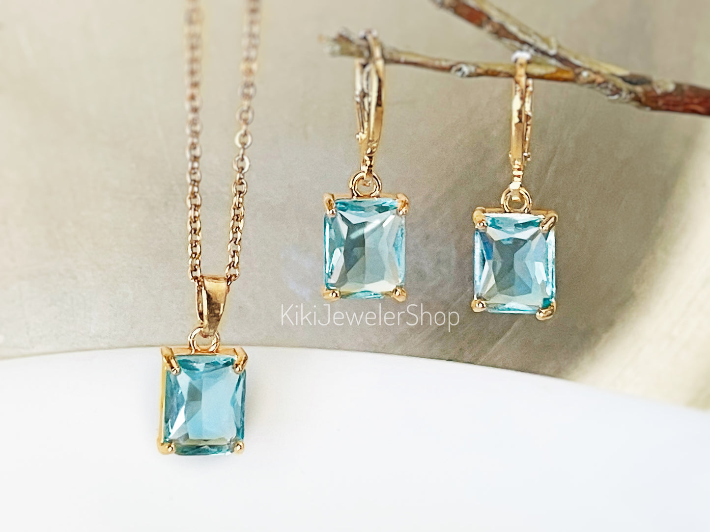 Aquamarine 2pc jewelry set emerald cut
