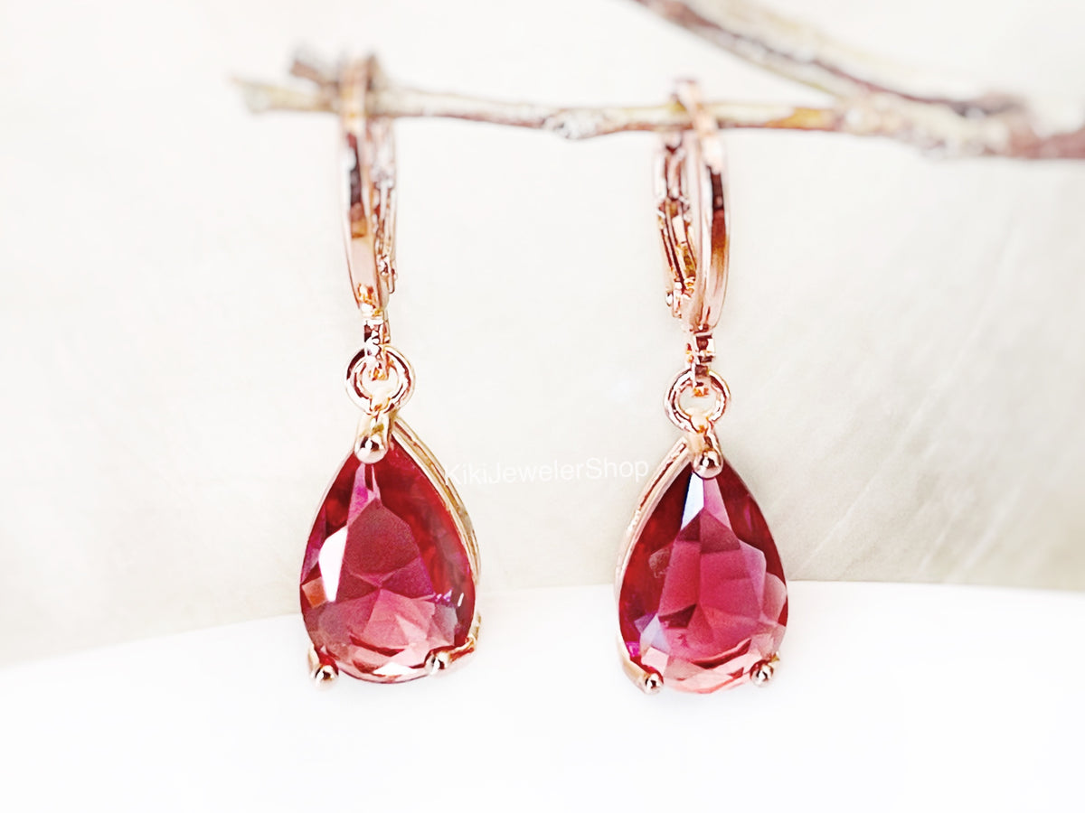 Small Pink Tourmaline Teardrop Dangle Earrings