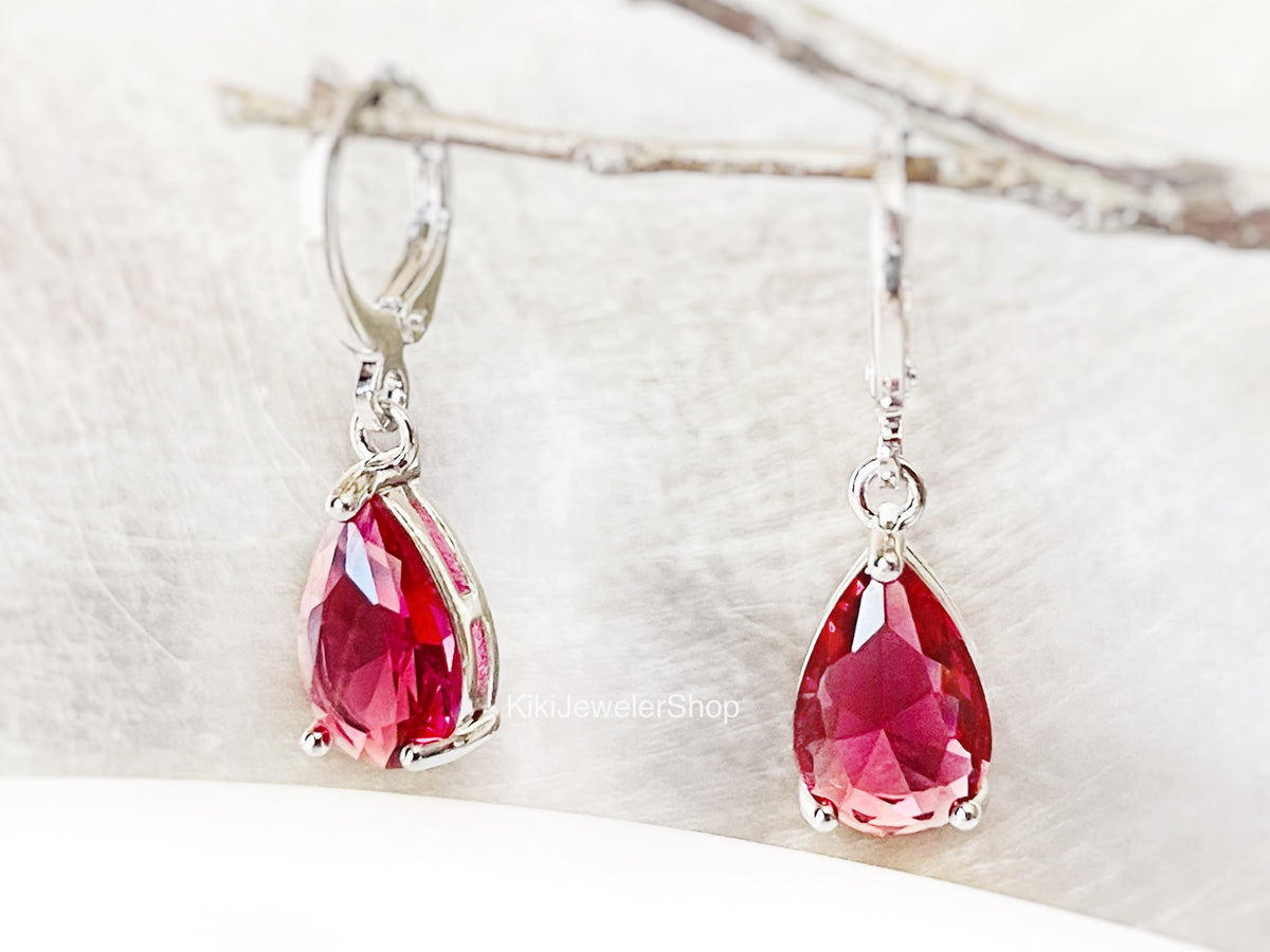 Small Pink Tourmaline Teardrop Dangle Earrings