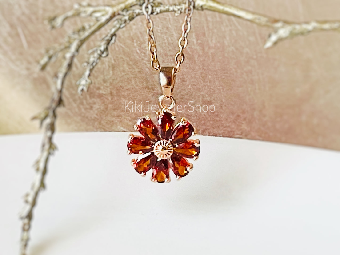 Daisy flower charm necklace, sapphire flower pendant