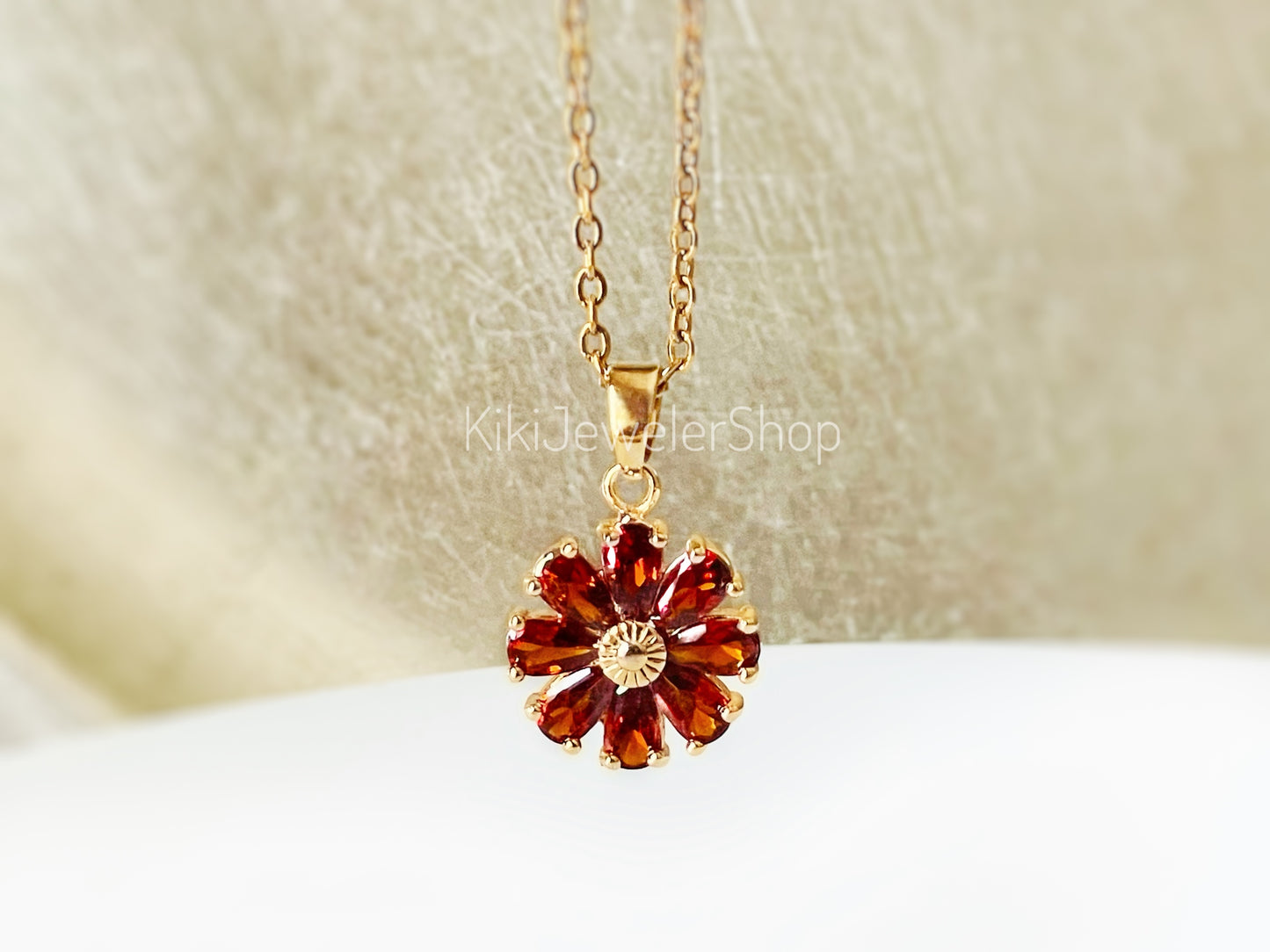 Daisy flower charm necklace, sapphire flower pendant