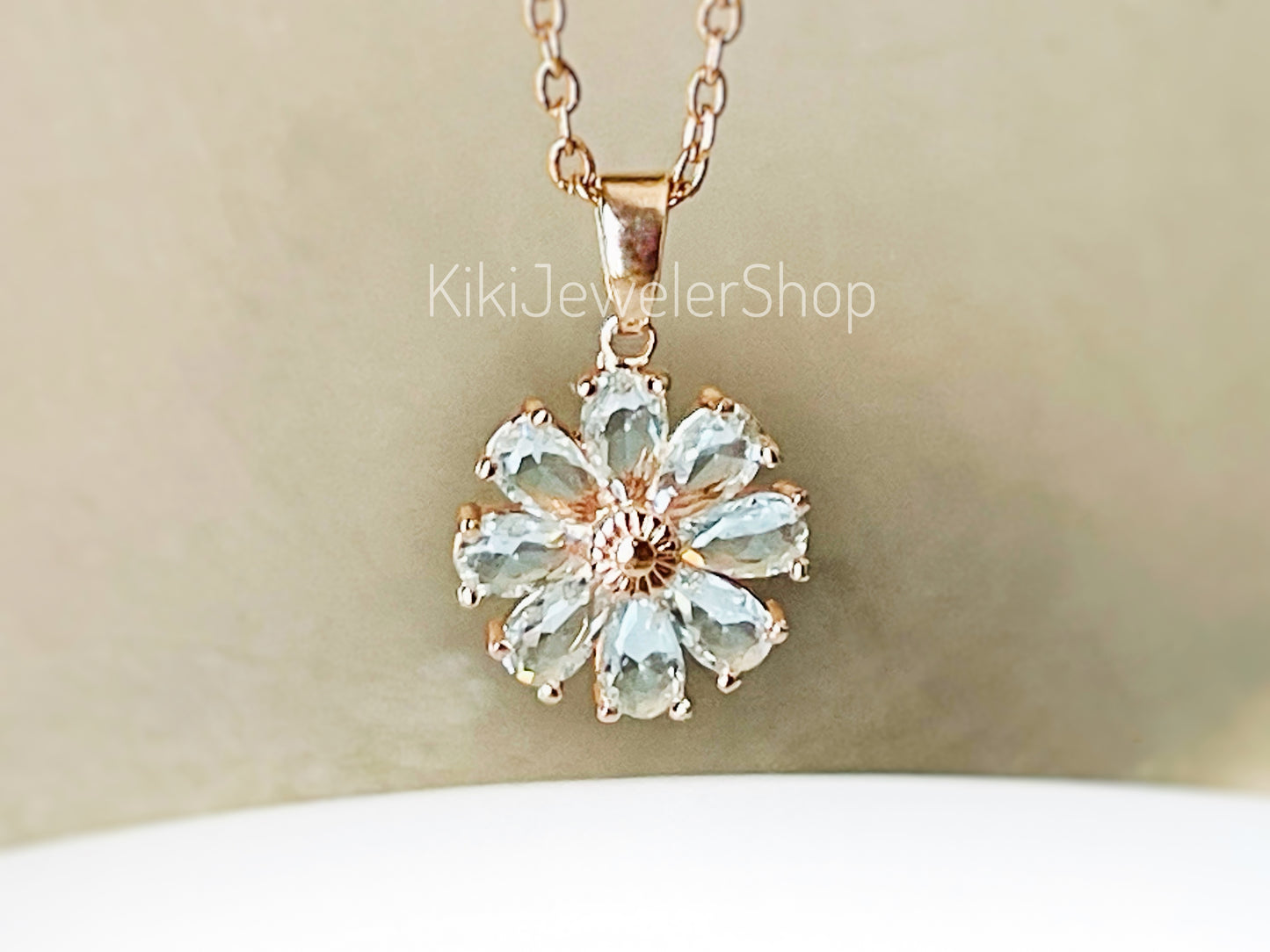 Garnet daisy flower charm necklace