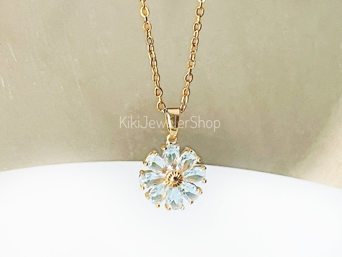 Daisy flower charm necklace, sapphire flower pendant