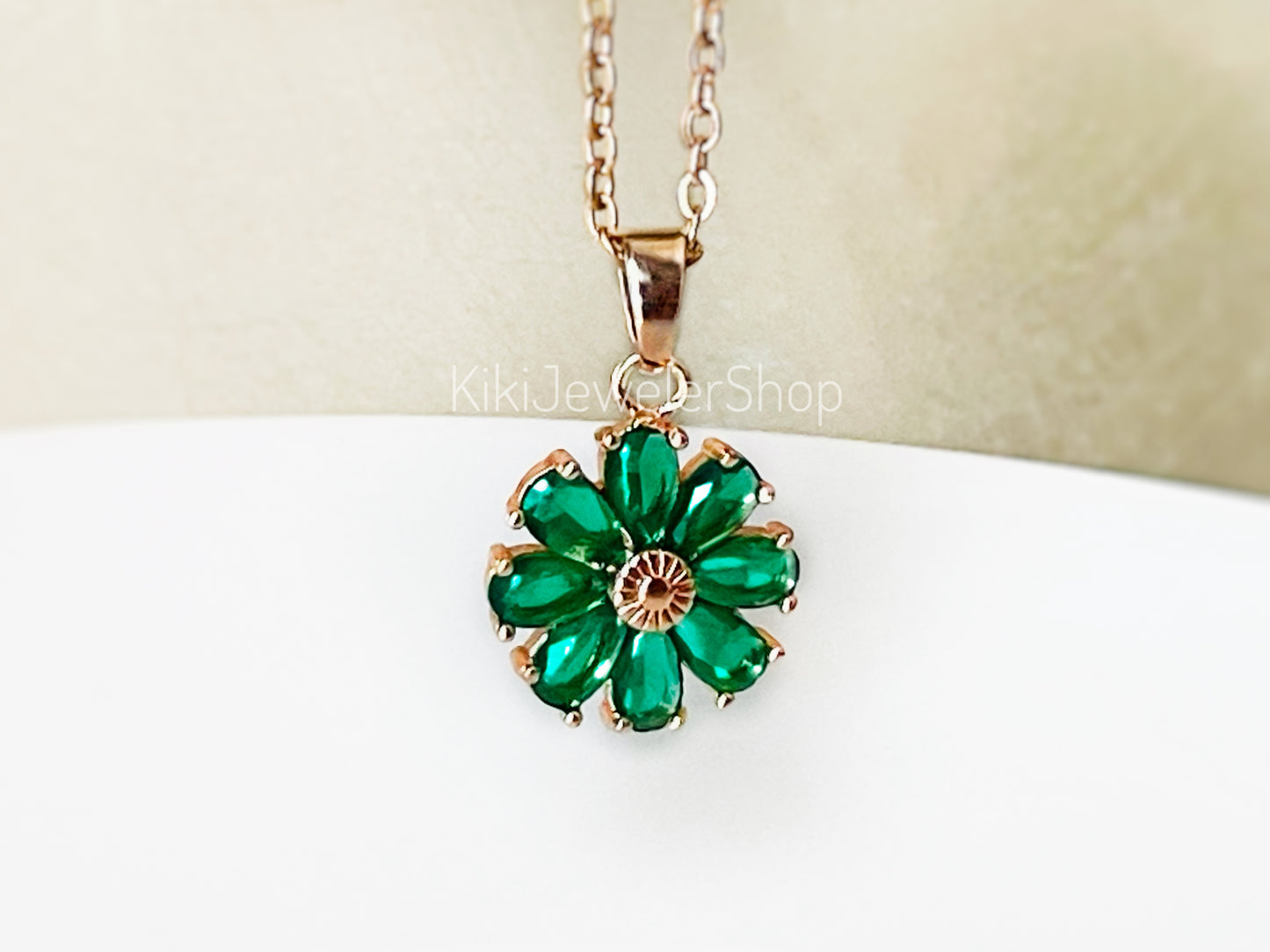 Daisy flower charm necklace, sapphire flower pendant