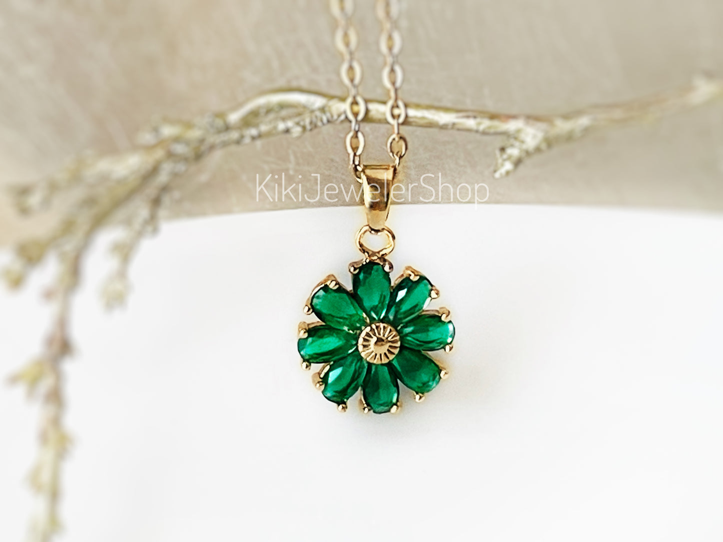 Daisy flower charm necklace, sapphire flower pendant
