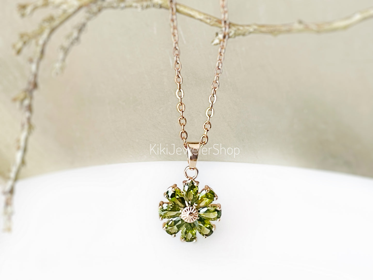 Daisy flower charm necklace, sapphire flower pendant