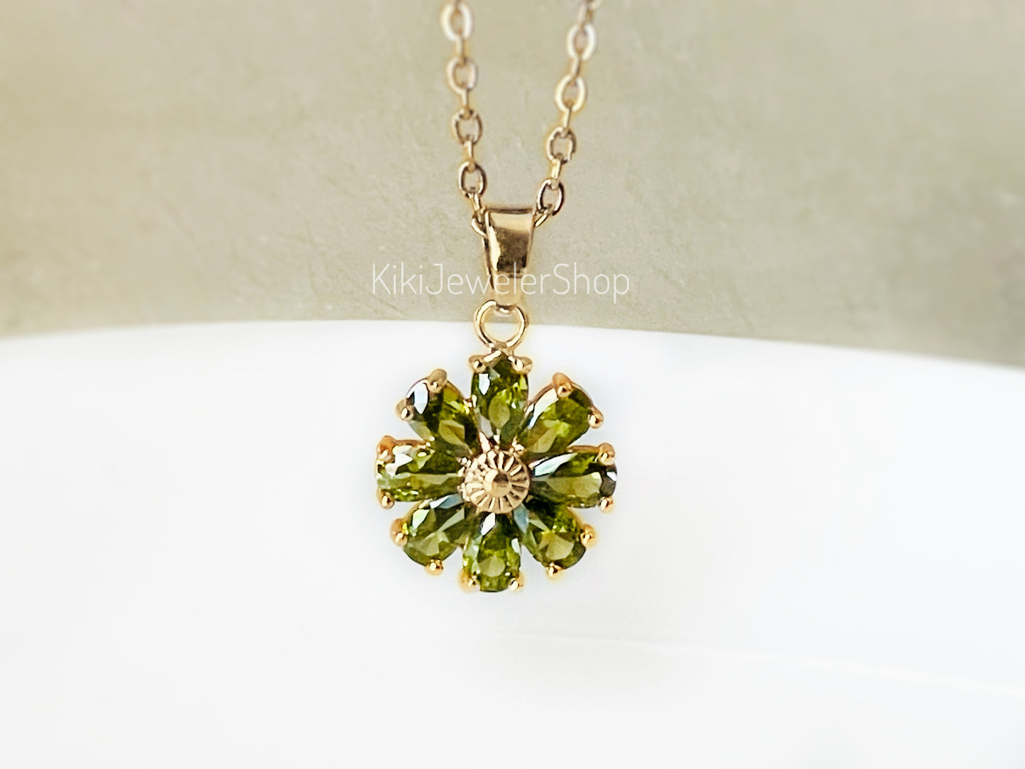 Daisy flower charm necklace, sapphire flower pendant