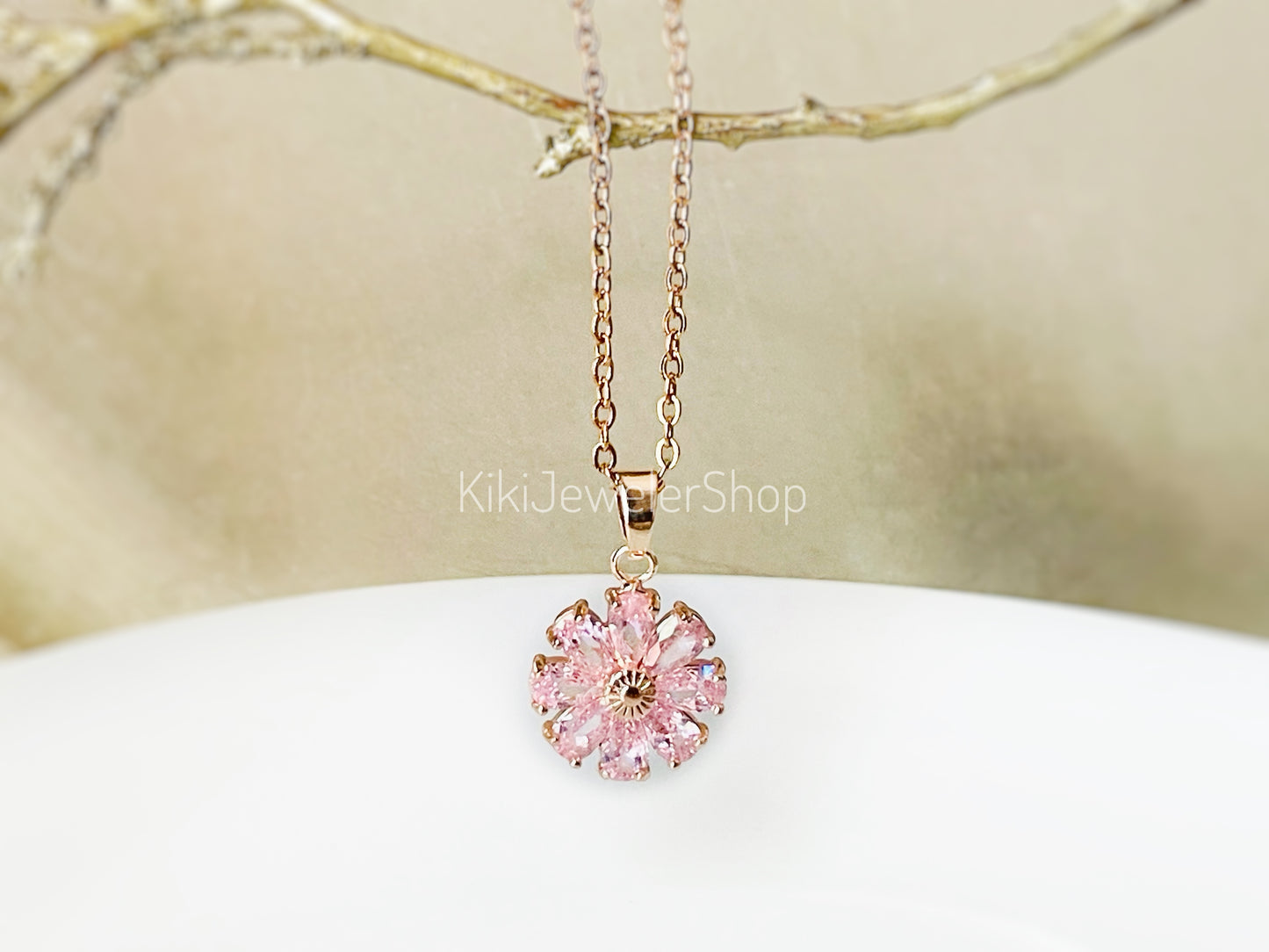 Daisy flower charm necklace, sapphire flower pendant