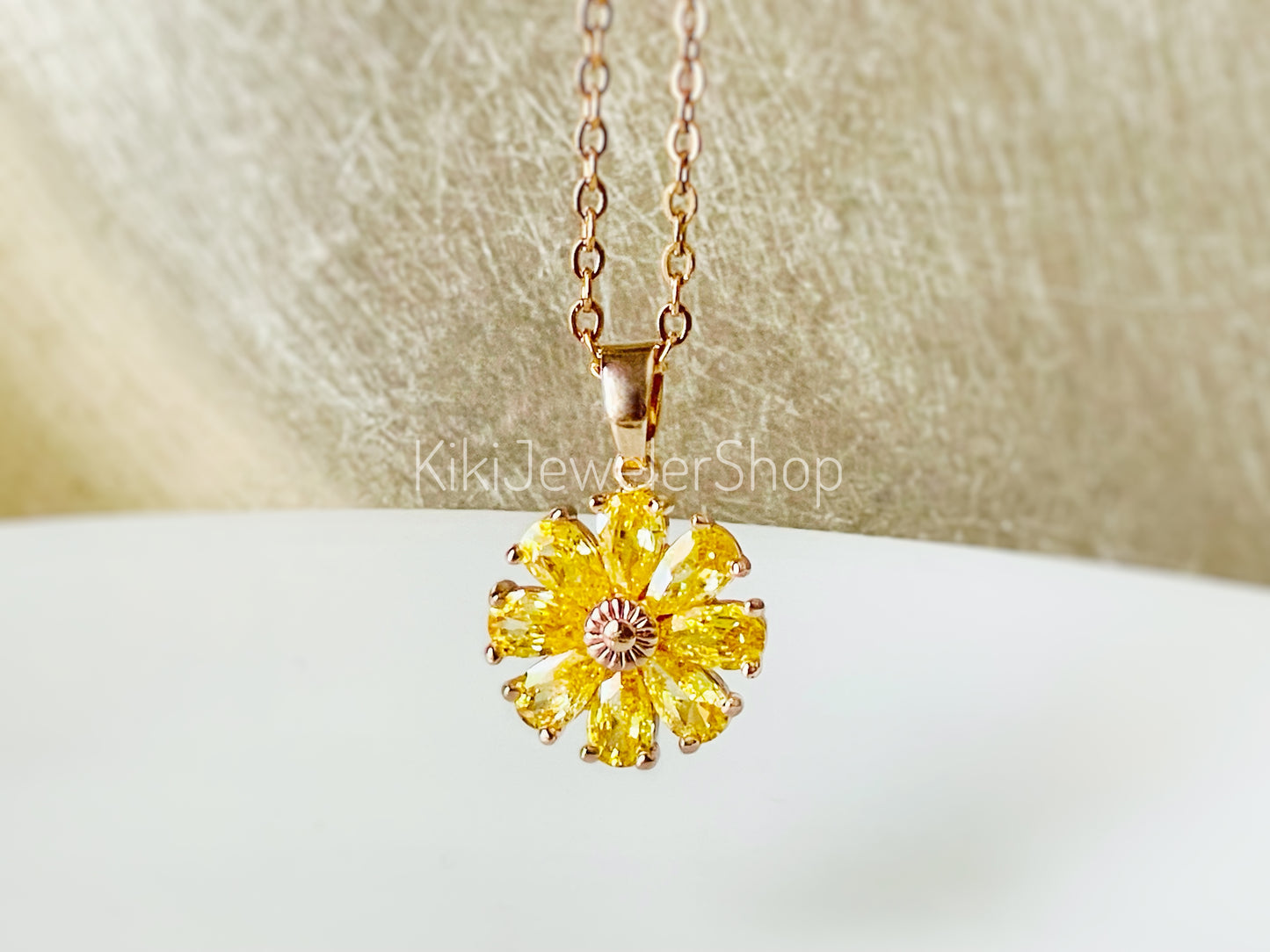 Garnet daisy flower charm necklace