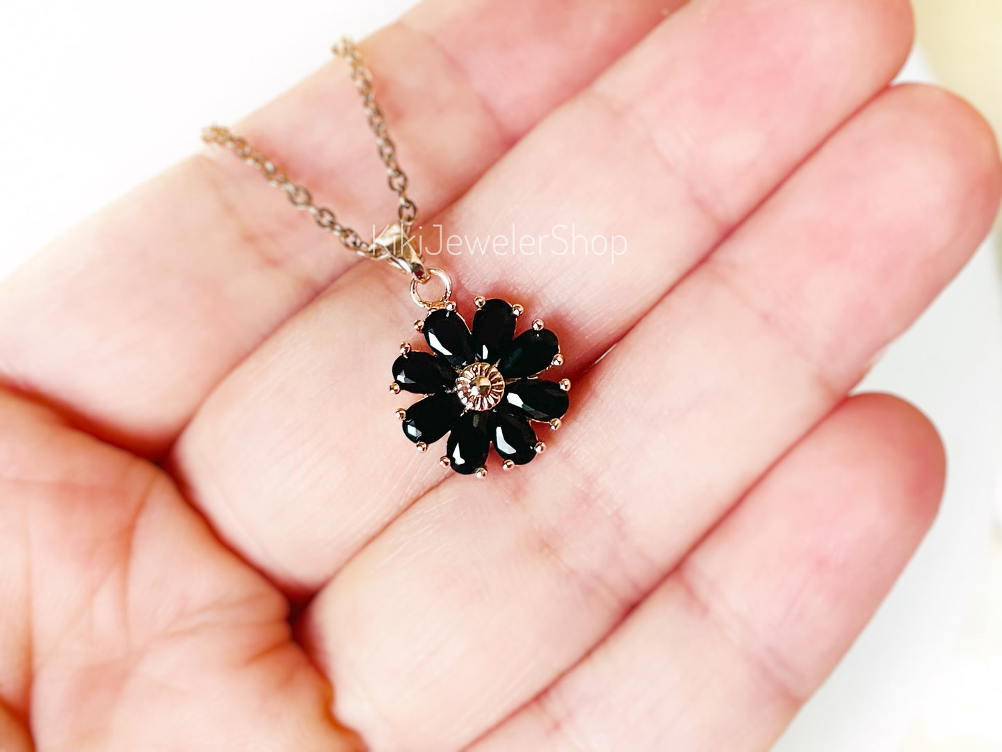 Garnet red daisy flower 2pc jewelry set