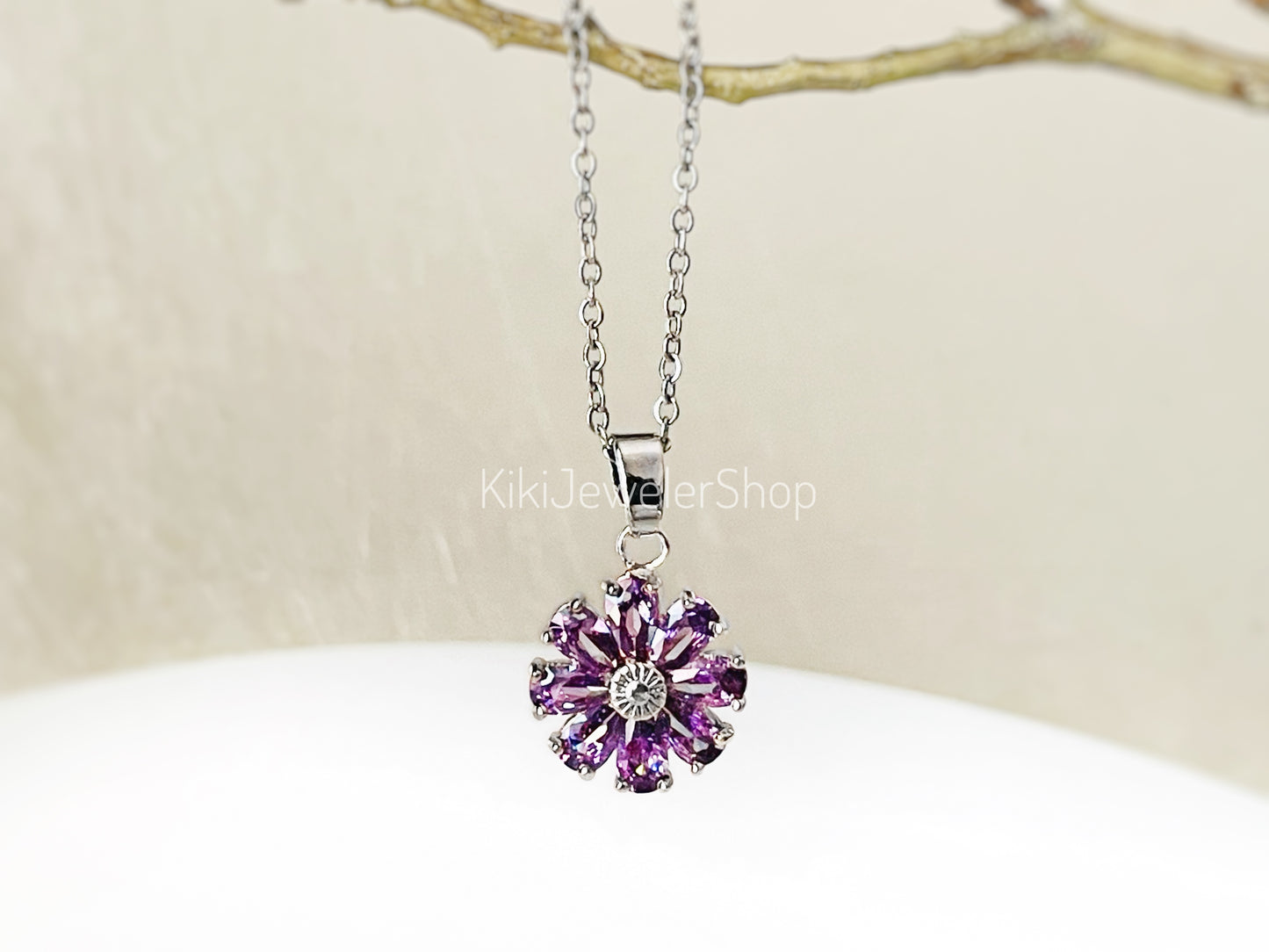 Amethyst purple daisy flower 2pc jewelry set