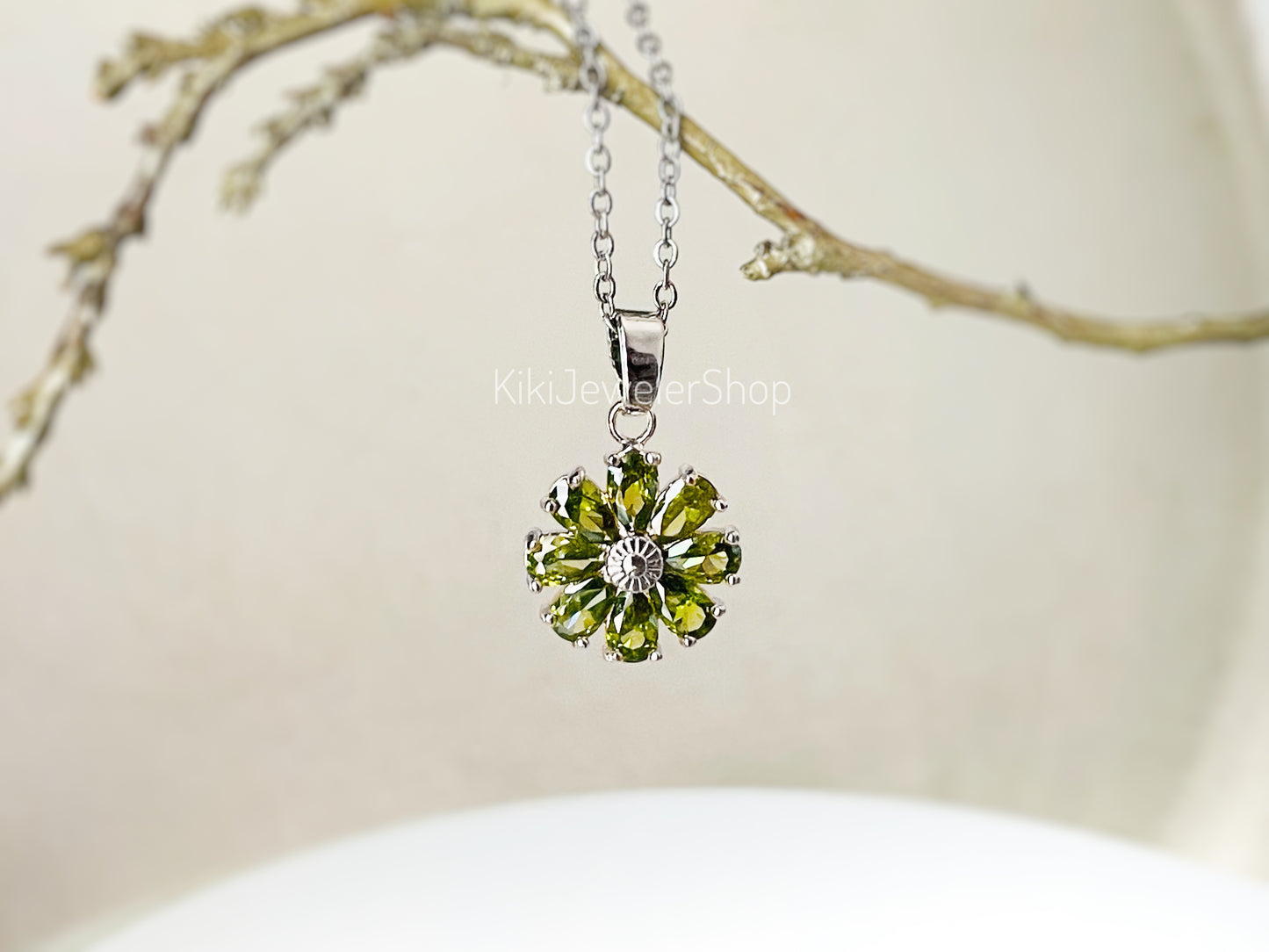 Daisy flower charm necklace, sapphire flower pendant