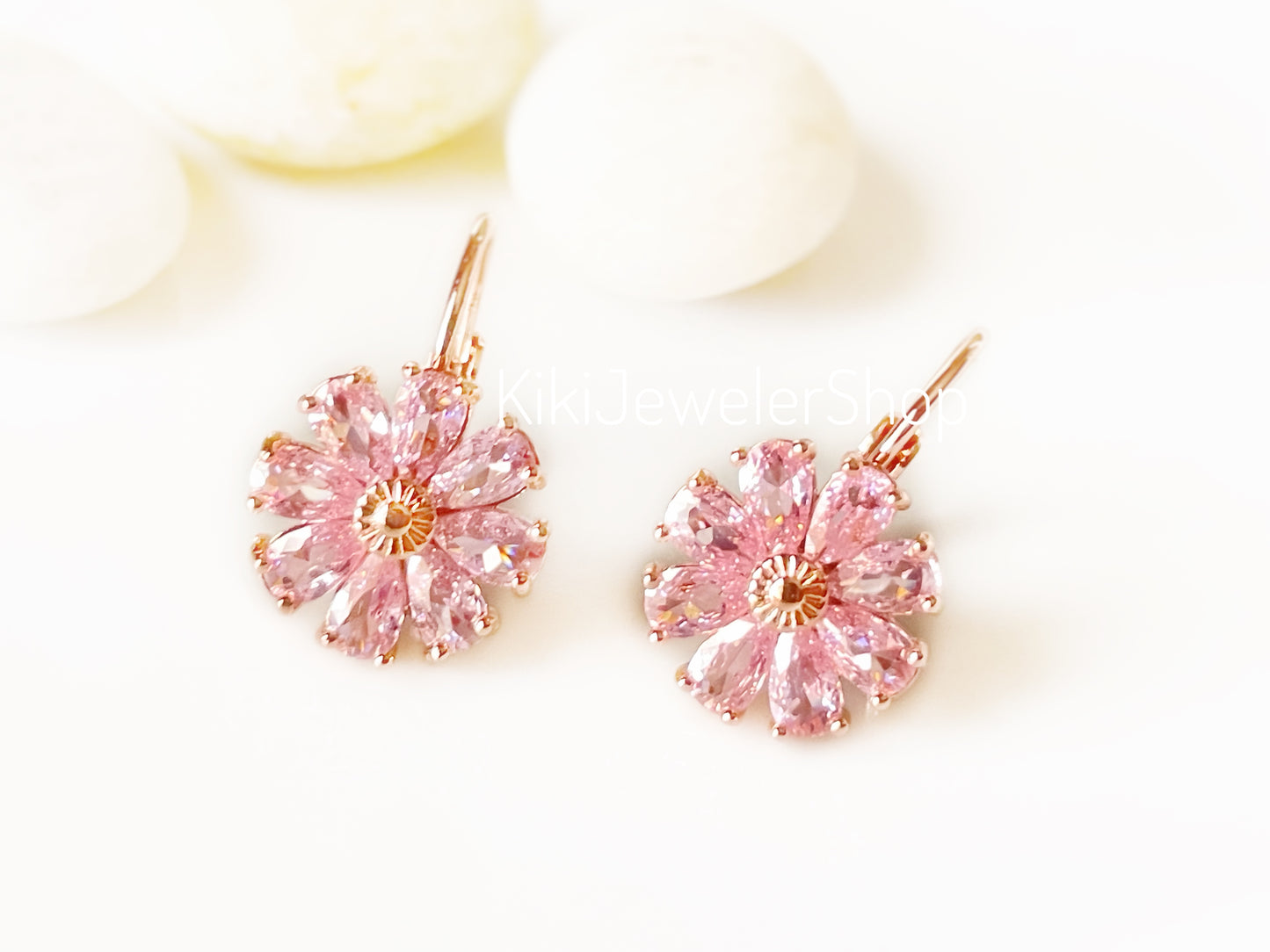Pink Sapphire Daisy Flower Earrings