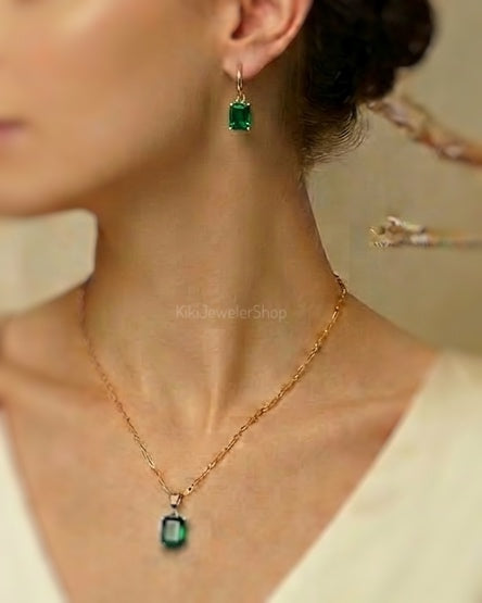 Small Garnet Emerald Cut Jewelry Set