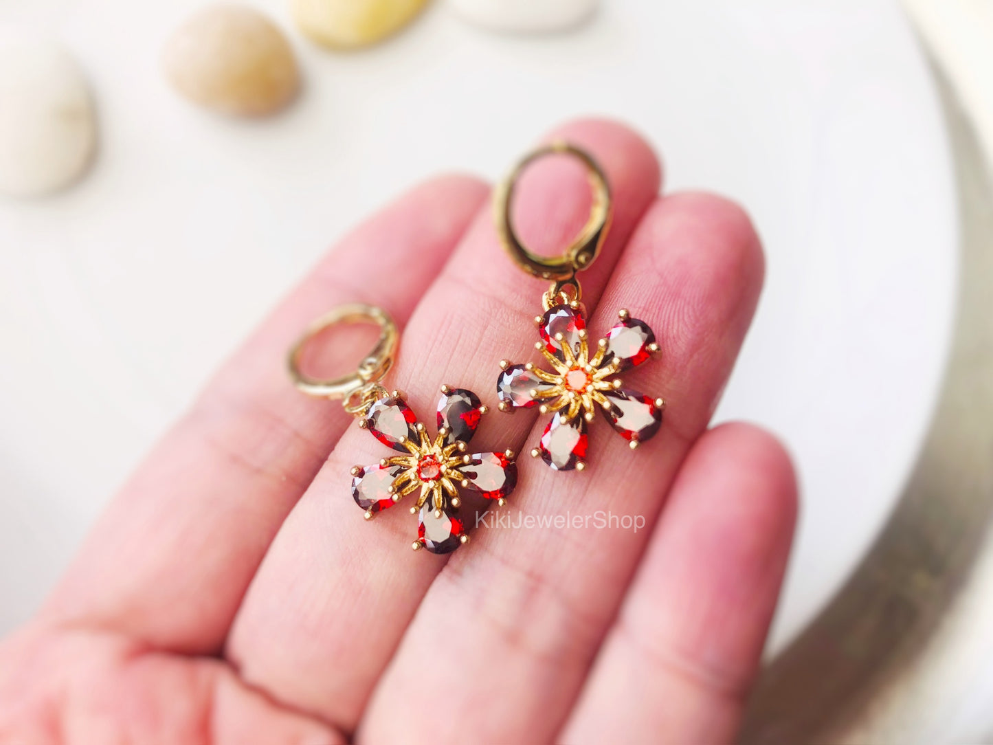 Emerald Green Flower Dangle Earrings