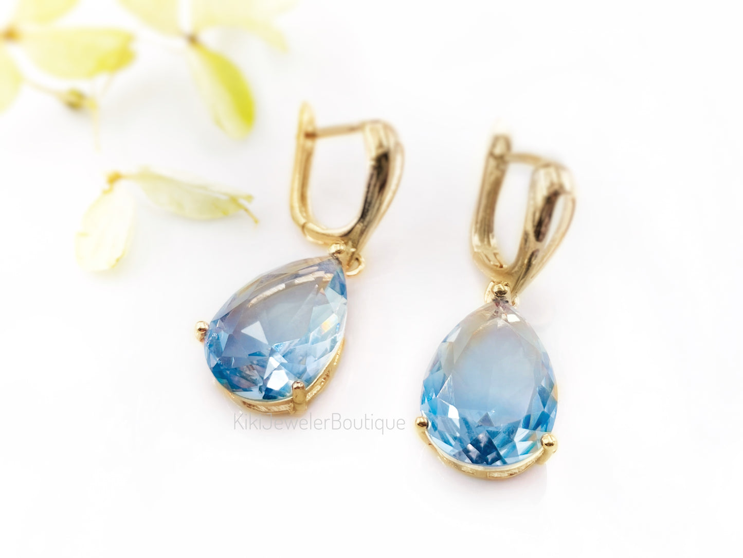 Large bicolor green tourmaline dangles gold