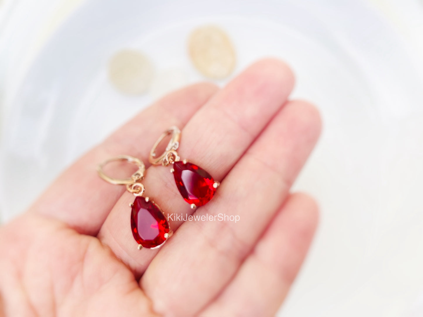 Ruby teardrop 2pc jewelry set